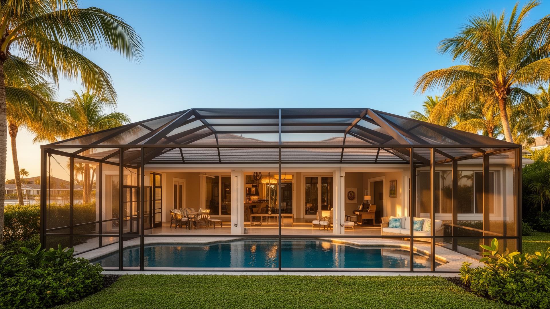 Screened pool cage at a Southwest Florida home